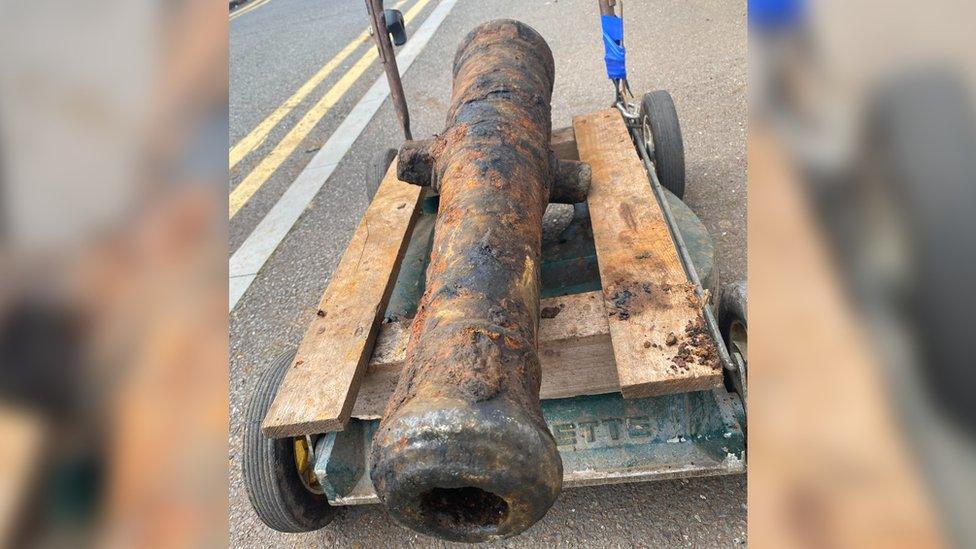 Picture shows the cannon pulled from the River Don