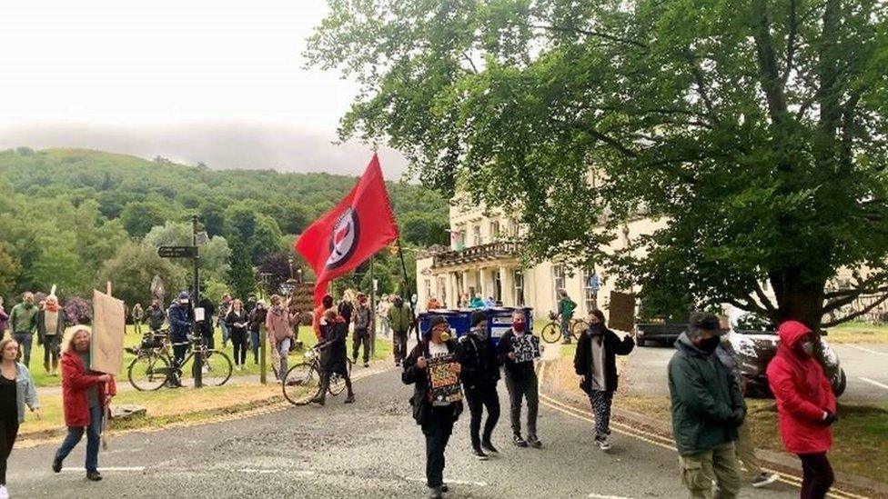 Protestors in Machynlleth