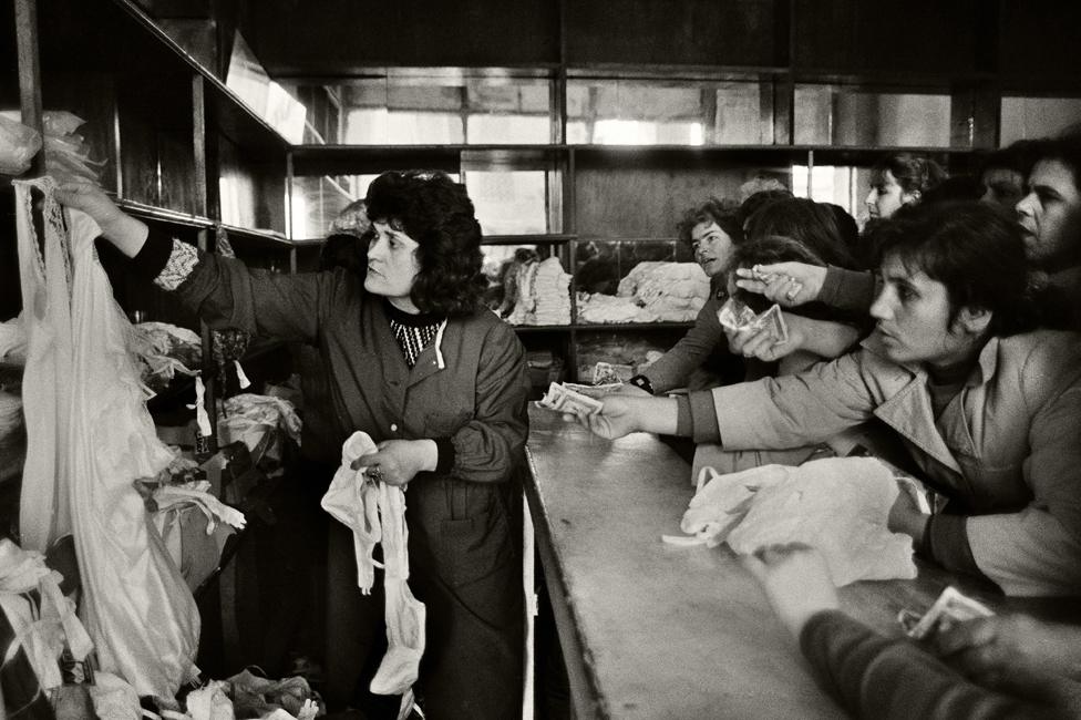 Shoppers queue to buy underwear after a rare delivery in 1991