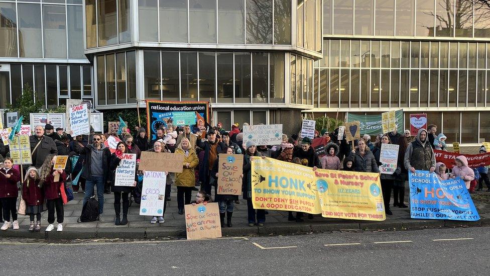 Protest outside Hove Town Hall on Monday afternoon