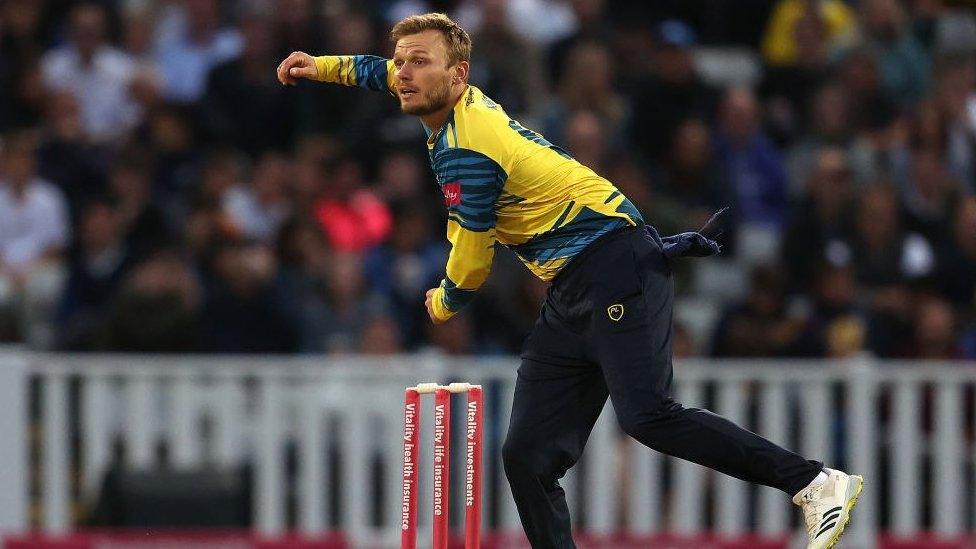 Danny Briggs of Birmingham Bears in action during the Vitality T20 Blast match between Birmingham Bears and Worcestershire Rapids at Edgbaston on June 24, 2022 in Birmingham, England