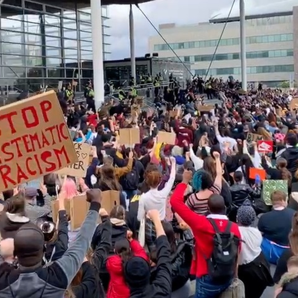 Protestors in Cardiff