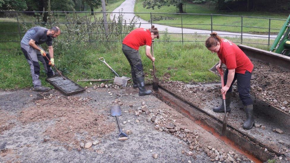 Rangers work to clear drains at Lyme Park