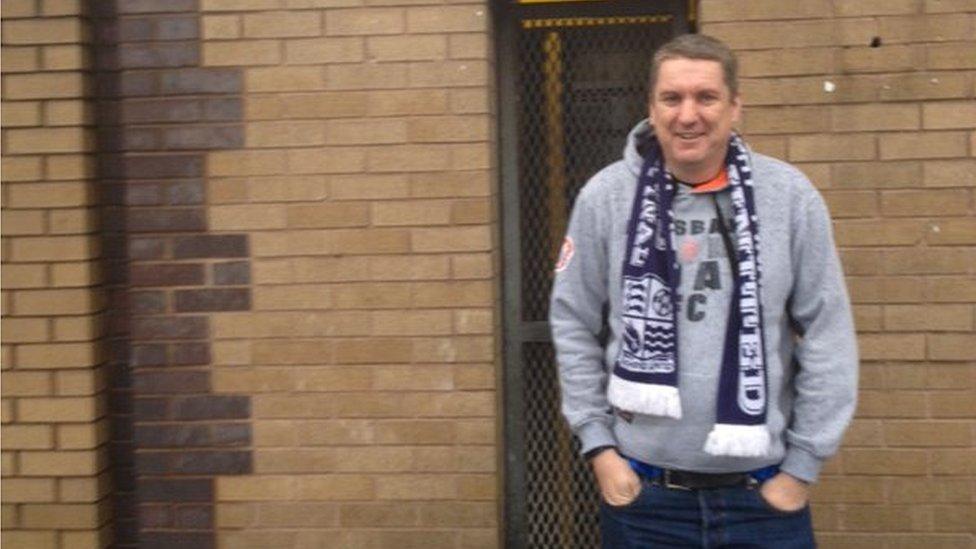 Southend United fan Andrew Urry outside Bradford City's ground