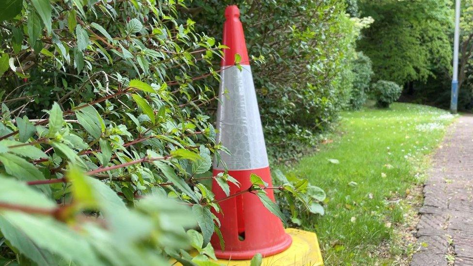 Traffic cone at the side of the road