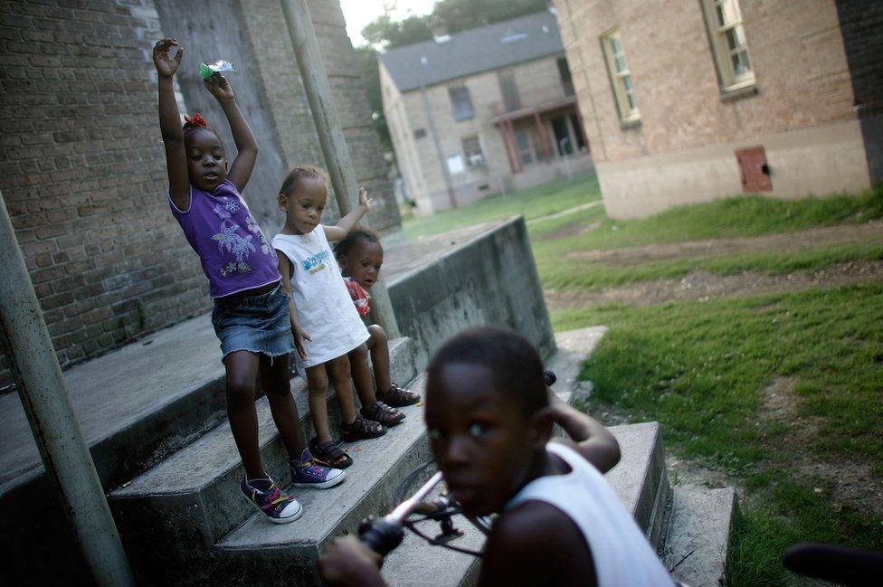 Housing project residents in New Orleans, Louisiana, in June 2007