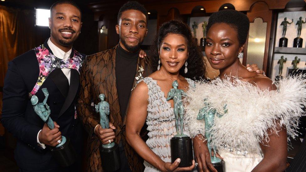 Michael B. Jordan, Chadwick Boseman, Angela Bassett, and Danai Gurira,