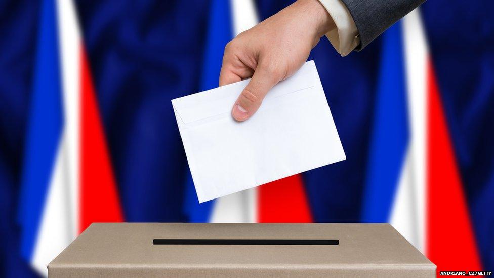 french flags and ballot box