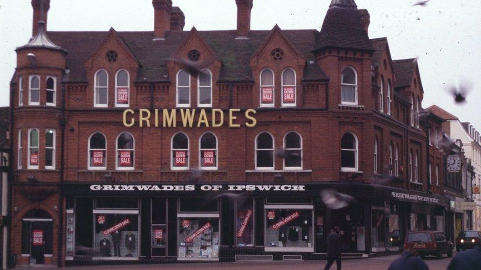 Grimwades in the 1990s with closing down sale signs