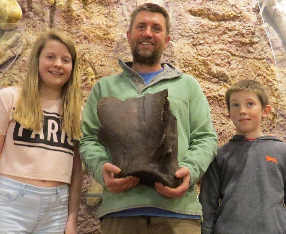 Left to right - Lily Hollingshead, Paul Hollingshead with his find, and Shay Hollingshead