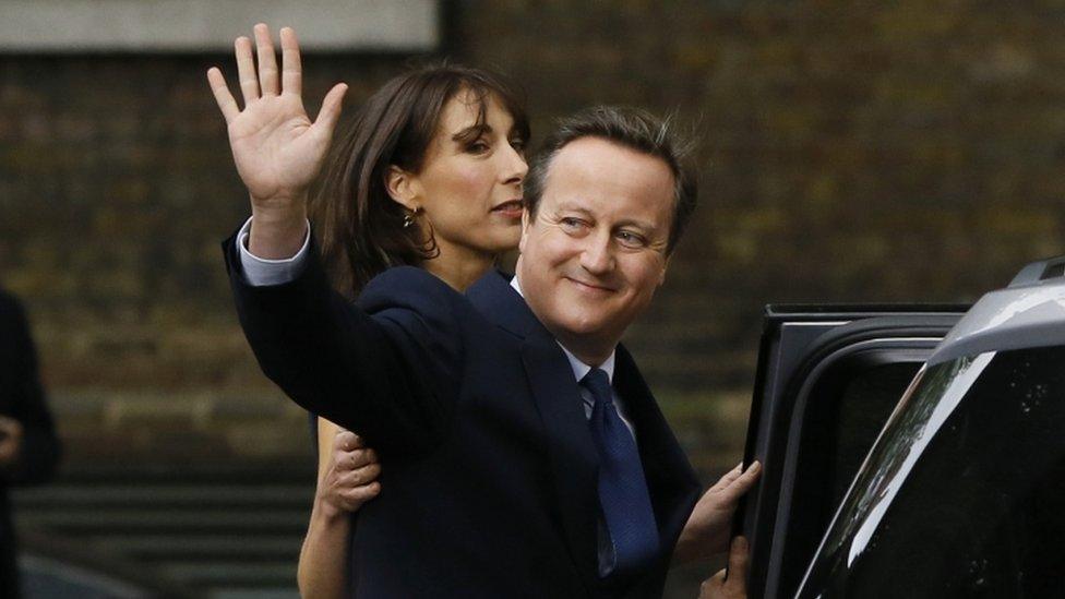 David Cameron and his wife Samantha as they leave Downing Street for the last time