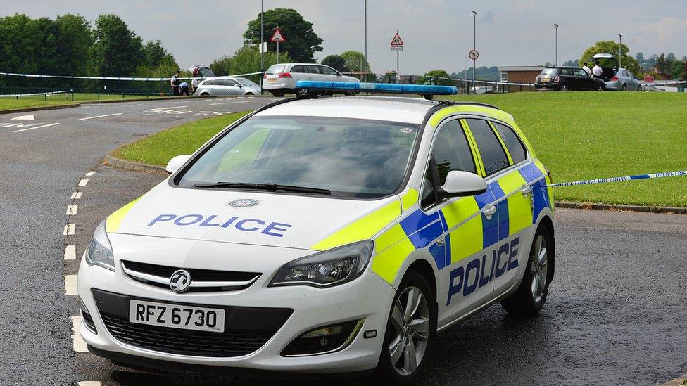 A police car at the scene where the lightning struck in Lisburn