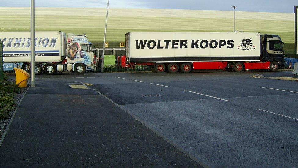 Lorries queue at the industrial park