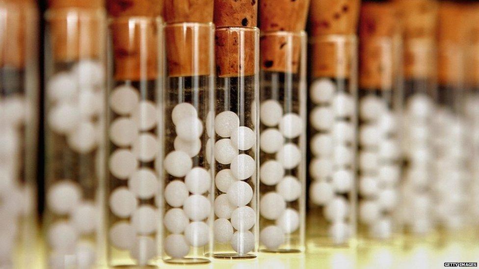 Vials containing pills for homeopathic remedies