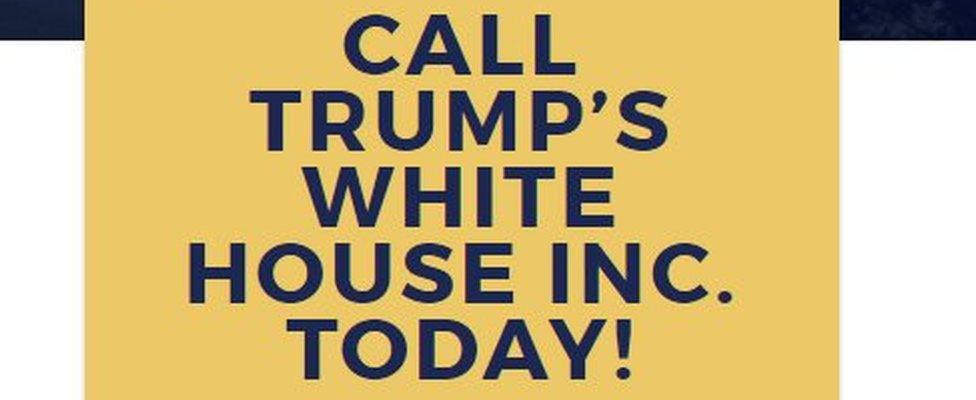 A message saying call Trump's White House Inc today