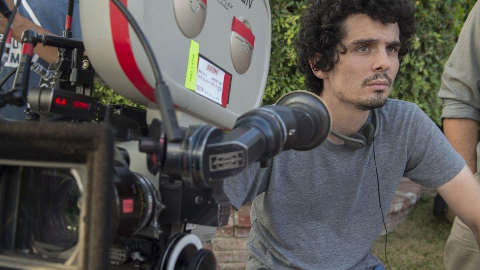 Director Damien Chazelle on the set of La La Land