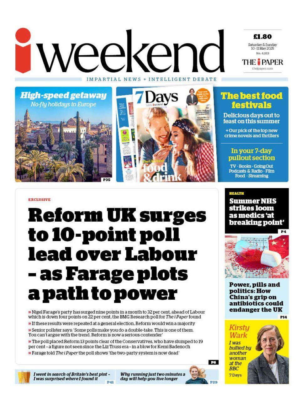 The i front page on Saturday 10 May 2025