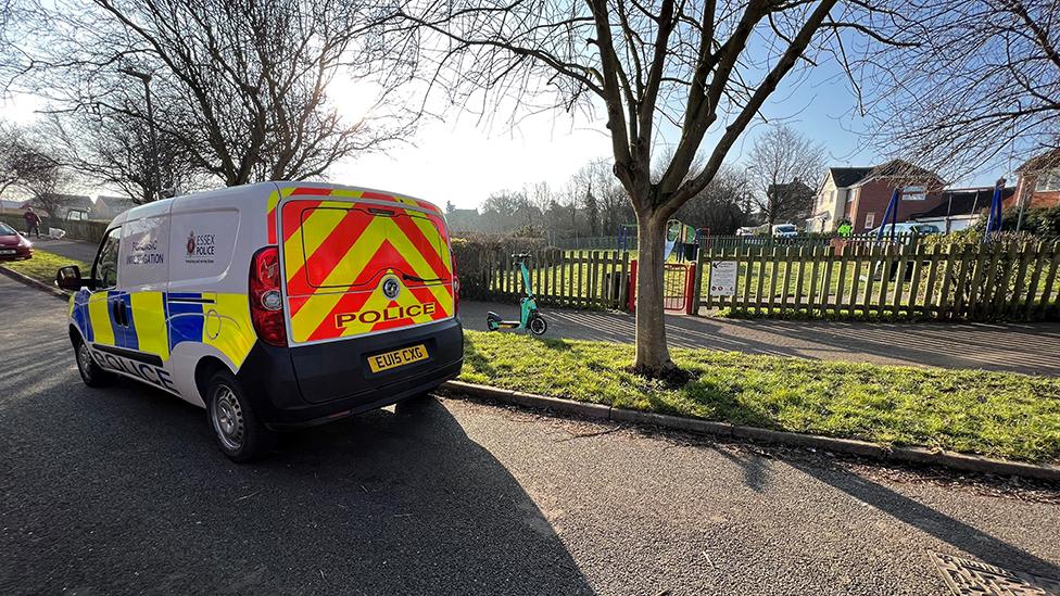 A police vehicle near a play park at Waterson Vale, Chelmsford