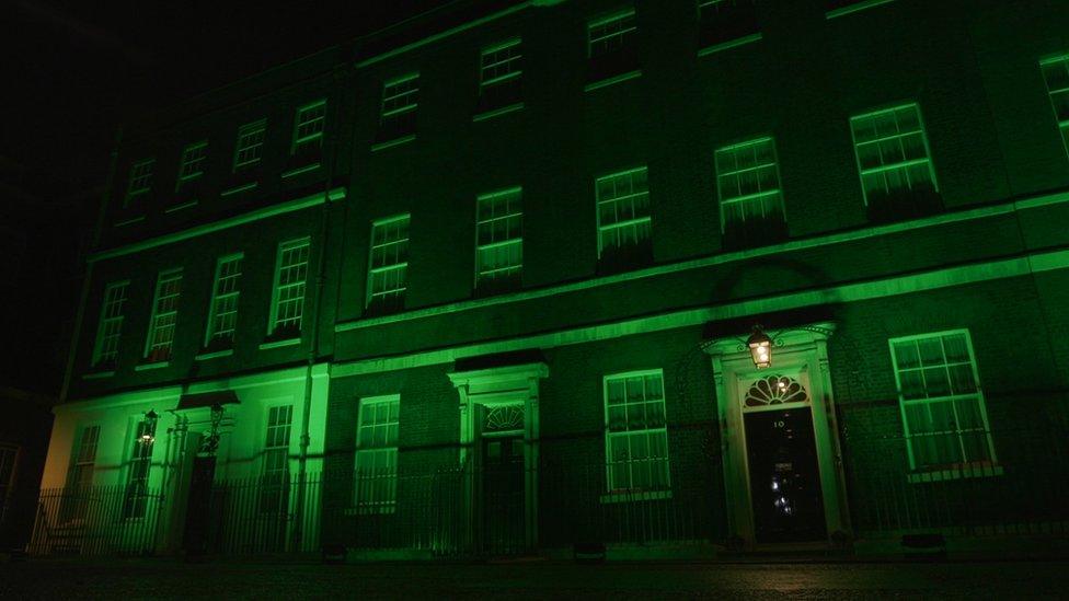 Downing Street lit up green