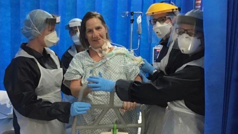 Barbara with medical staff at Pinderfields Hospital