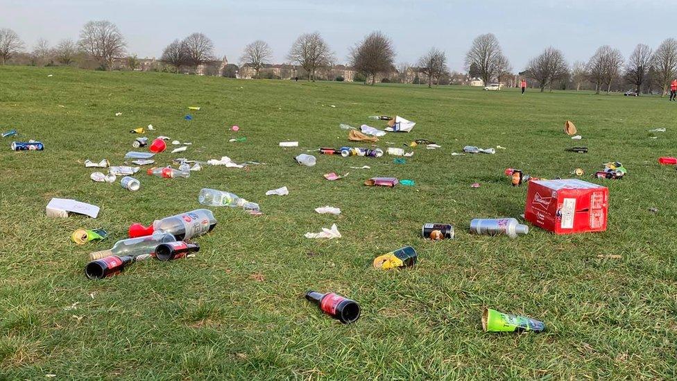 Rubbish on The Downs in Bristol