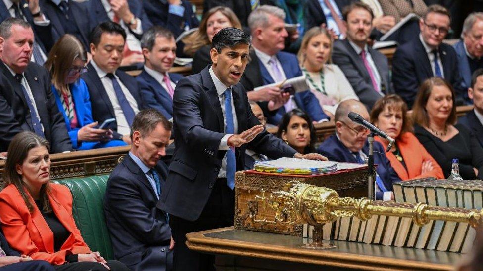 Prime Minister Rishi Sunak seen speaking in the House of Commons