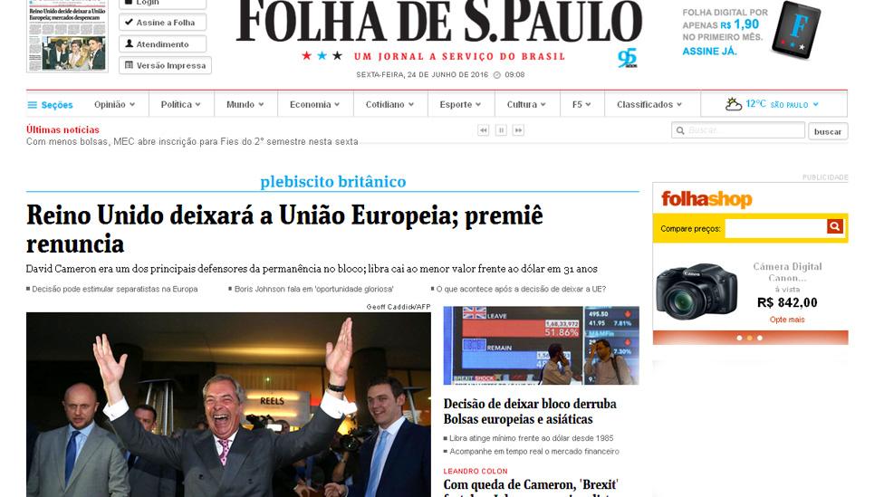 Screen grab of Folha de Sao Paulo online edition