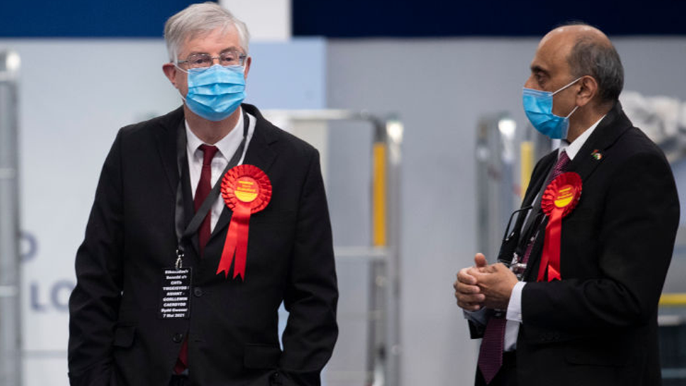 First Minister Mark Drakeford at his count in Cardiff