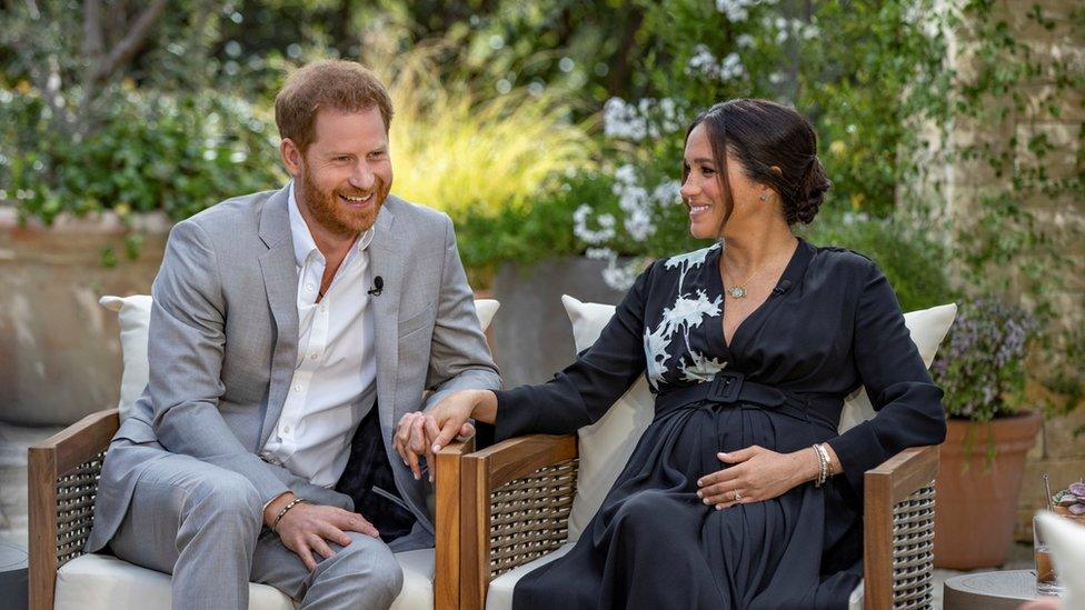 The Duke and Duchess of Sussex pictured during their interview with Oprah Winfrey