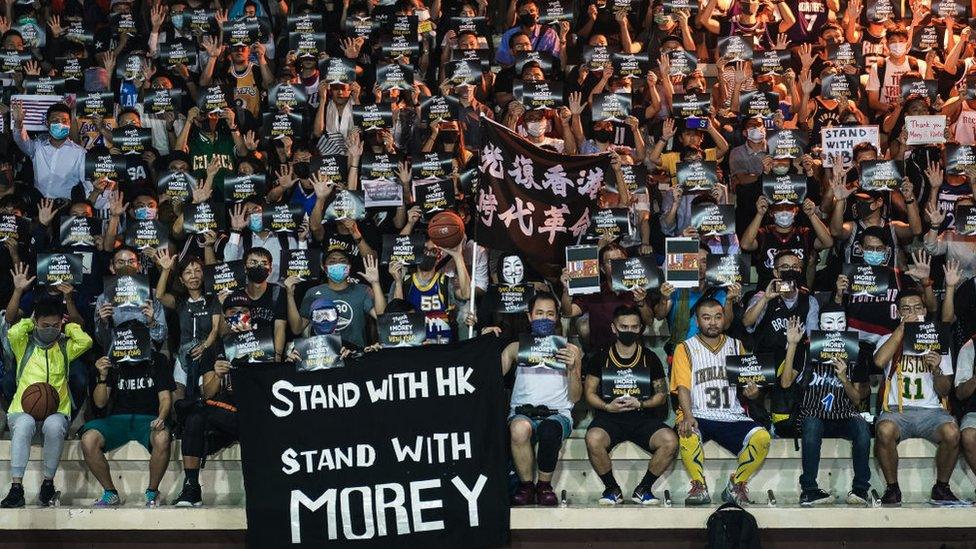 Hundreds of basketball fans gather in Wan Chai Southorn Playground to show support of the Houston Rockets general manager, Daryl Morey and league’s commissioner, Adam Silver