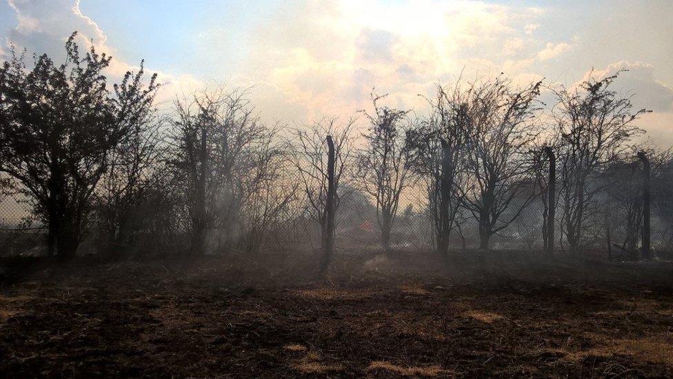 Smoke seen near the site of the fire