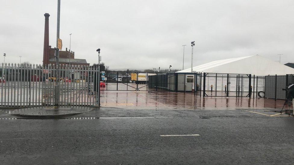 The gates were closed at the Daera site at Duncrue Street on Tuesday