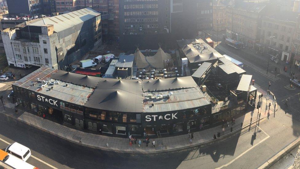 Aerial view of Stack when it was located on Newcastle's Pilgrim Street