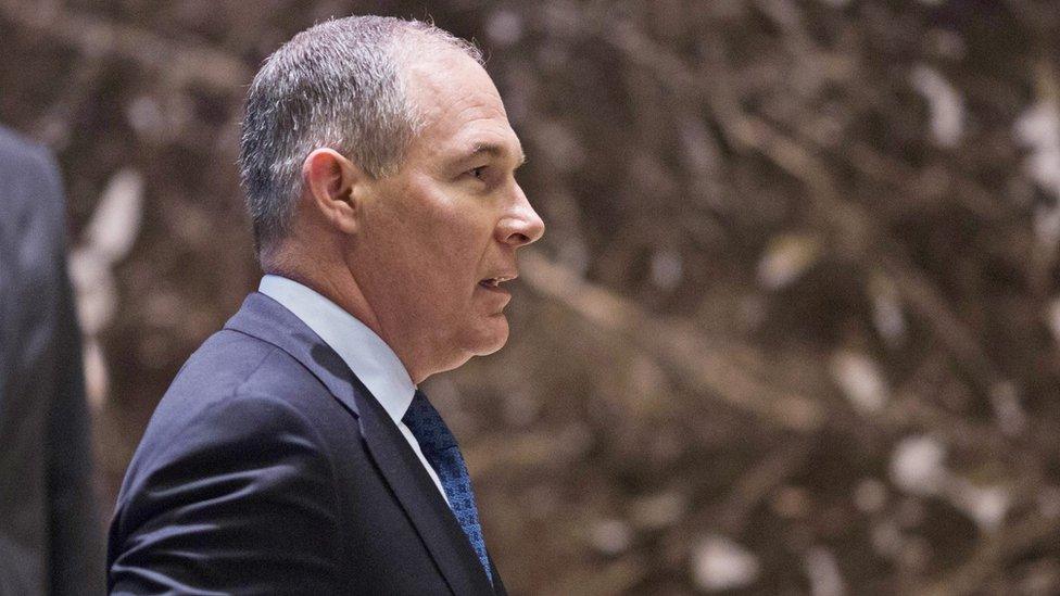 Scott Pruitt arrives at Trump Tower in Manhattan, New York, on 7 December 2016