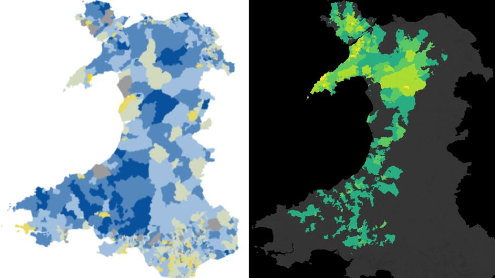 newid % siaradwyr, ardaloedd dros 50%