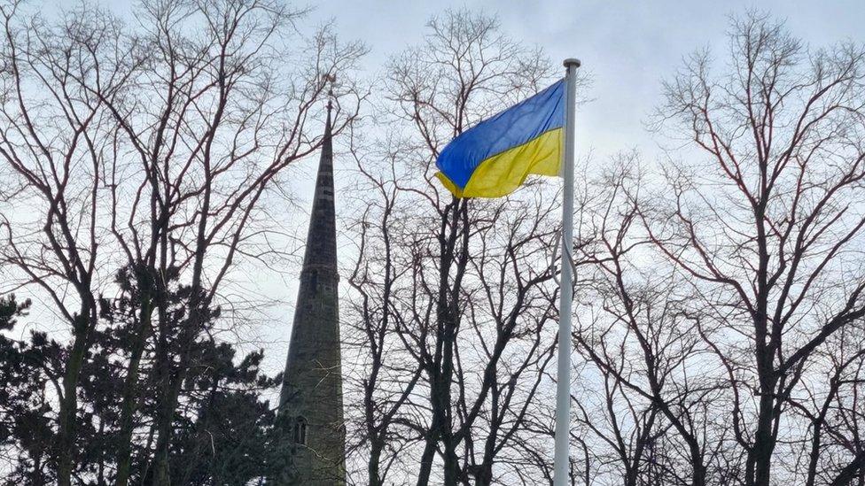 Ukrainian flag in Hinckley