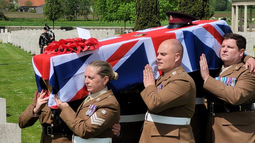 Royal Army Medical Corps bearing the coffin of Pte Malcolm