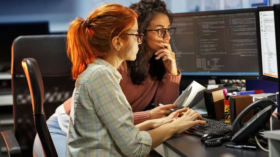 Students using computers