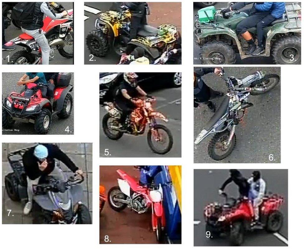 Nine CCTV pictures of different bikes