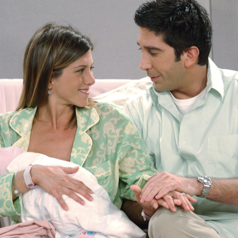 Rachel, Ross and baby Emma in Friends