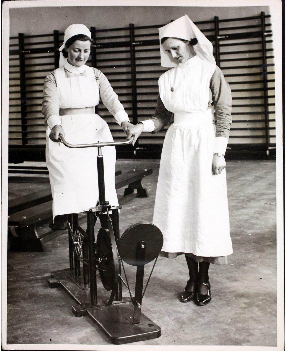 Nurses trying out the BRI patients' gym