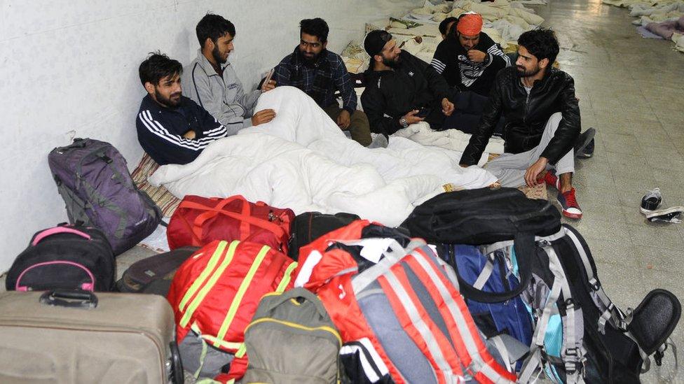 Kashmiri students from Dehradun, Ambala, Banur and Mohali leaving for Kashmir in Mohali, India.