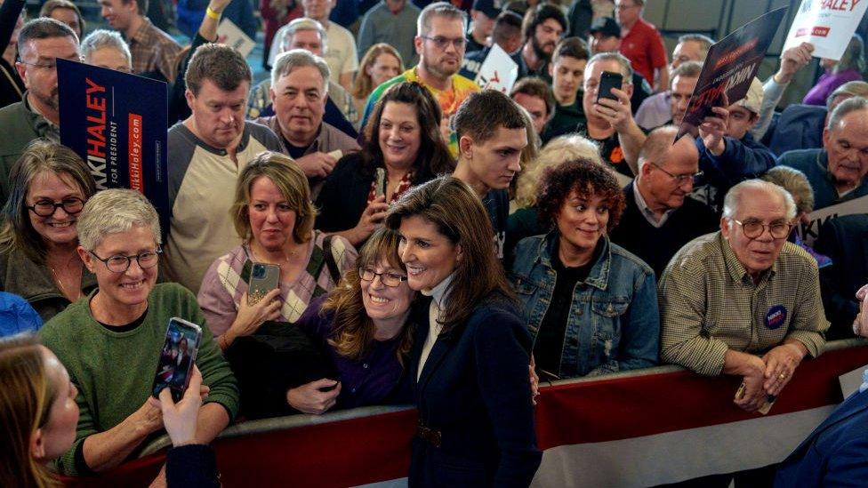 File image of Nikki Haley posing for a photo with her supporters