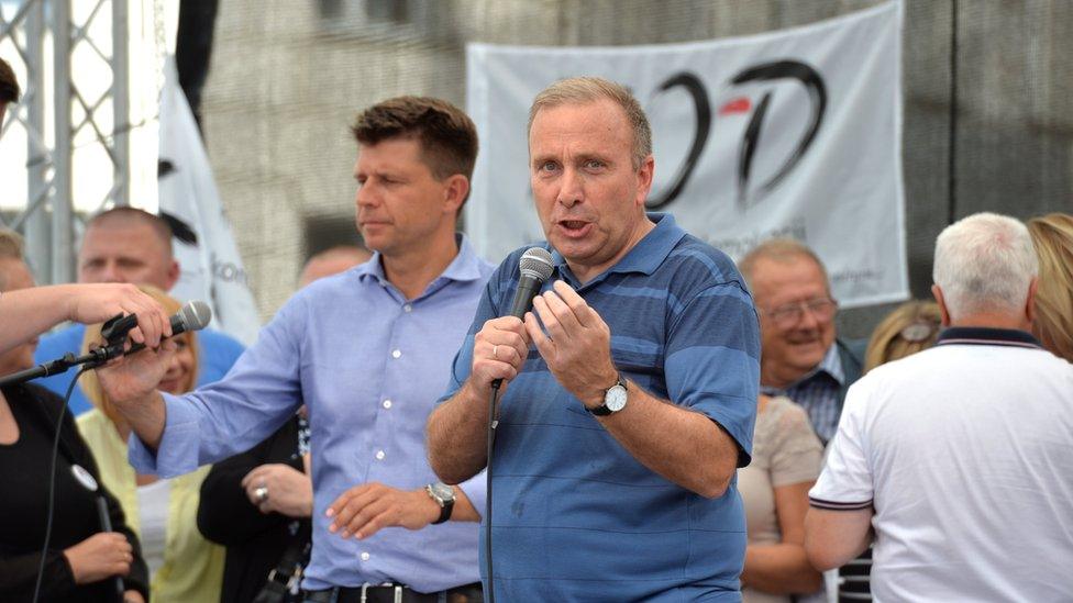 Grzegorz Schetyna addresses the crowd in Warsaw, 16 July