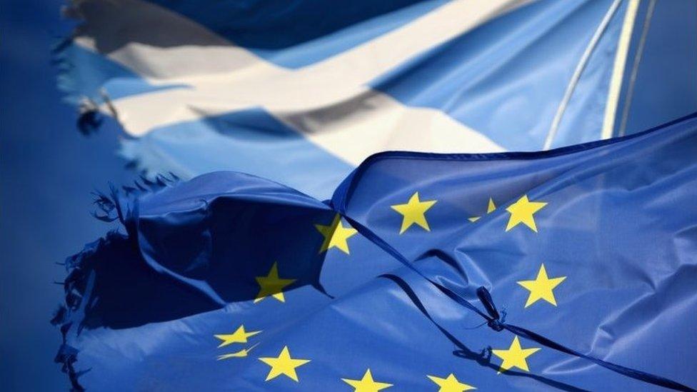 Saltire and European Union flag and