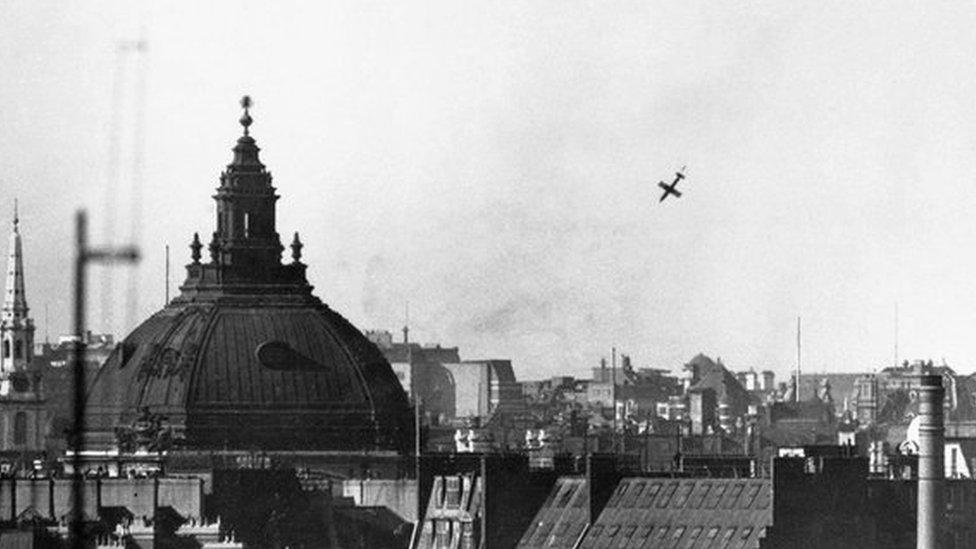 V-1 flying bomb falling onto London