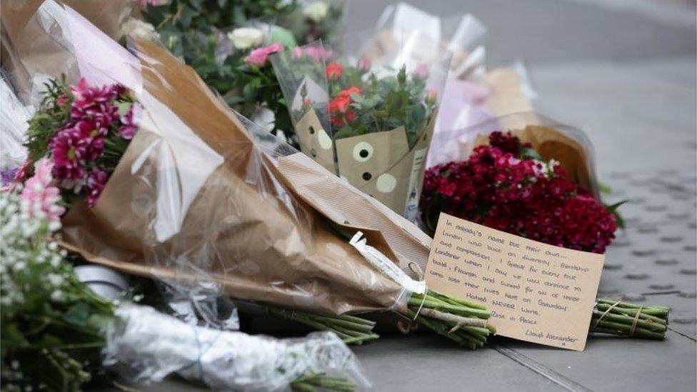 Floral tributes left on Borough High Street, London, near the scene of last night's attack