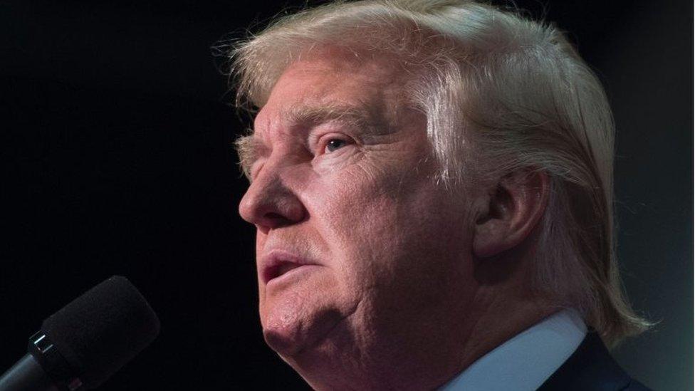 Republican presidential nominee Donald Trump addresses a campaign event in Fredericksburg, Virginia.