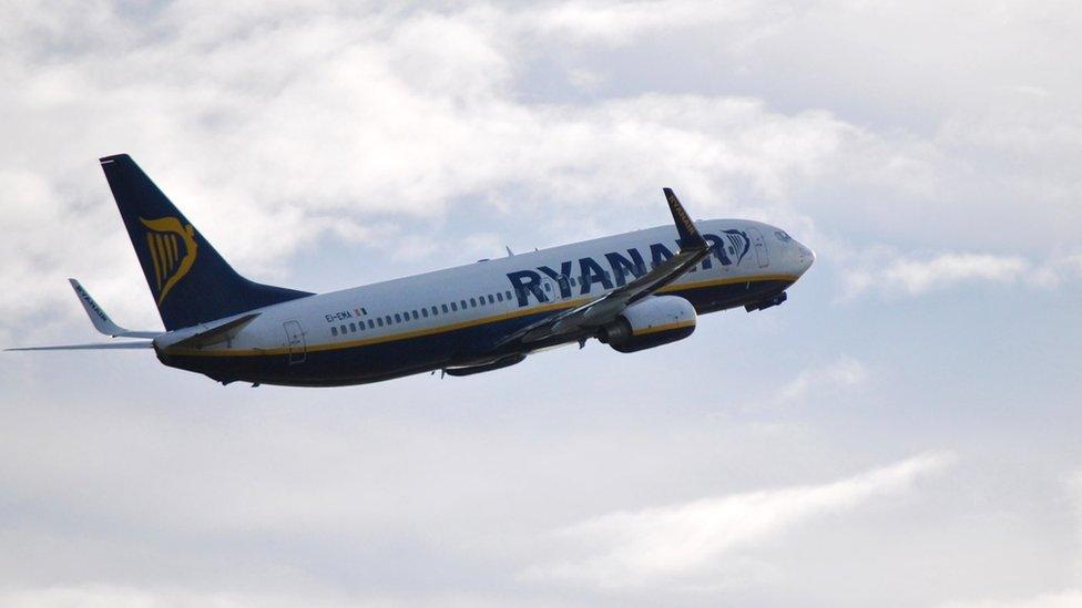 A Ryanair Boeing 737-8AS during takeoff / landing at Manchester International Airport.