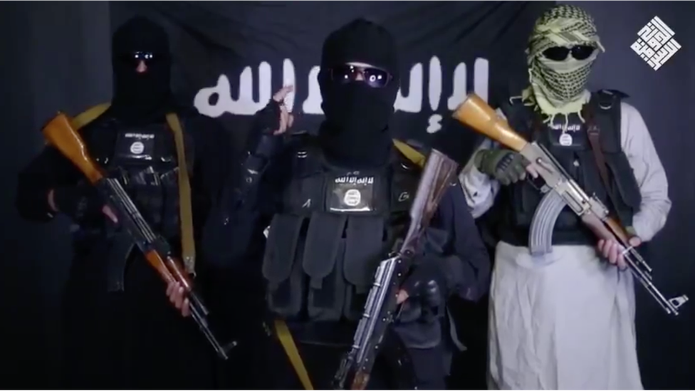 A screenshot from the IS video thought to be fake – purportedly retracting the claim of responsibility